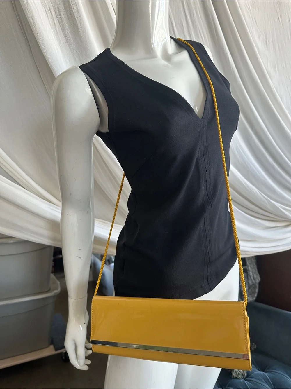 Vintage Mustard yellow clutch purse on rope